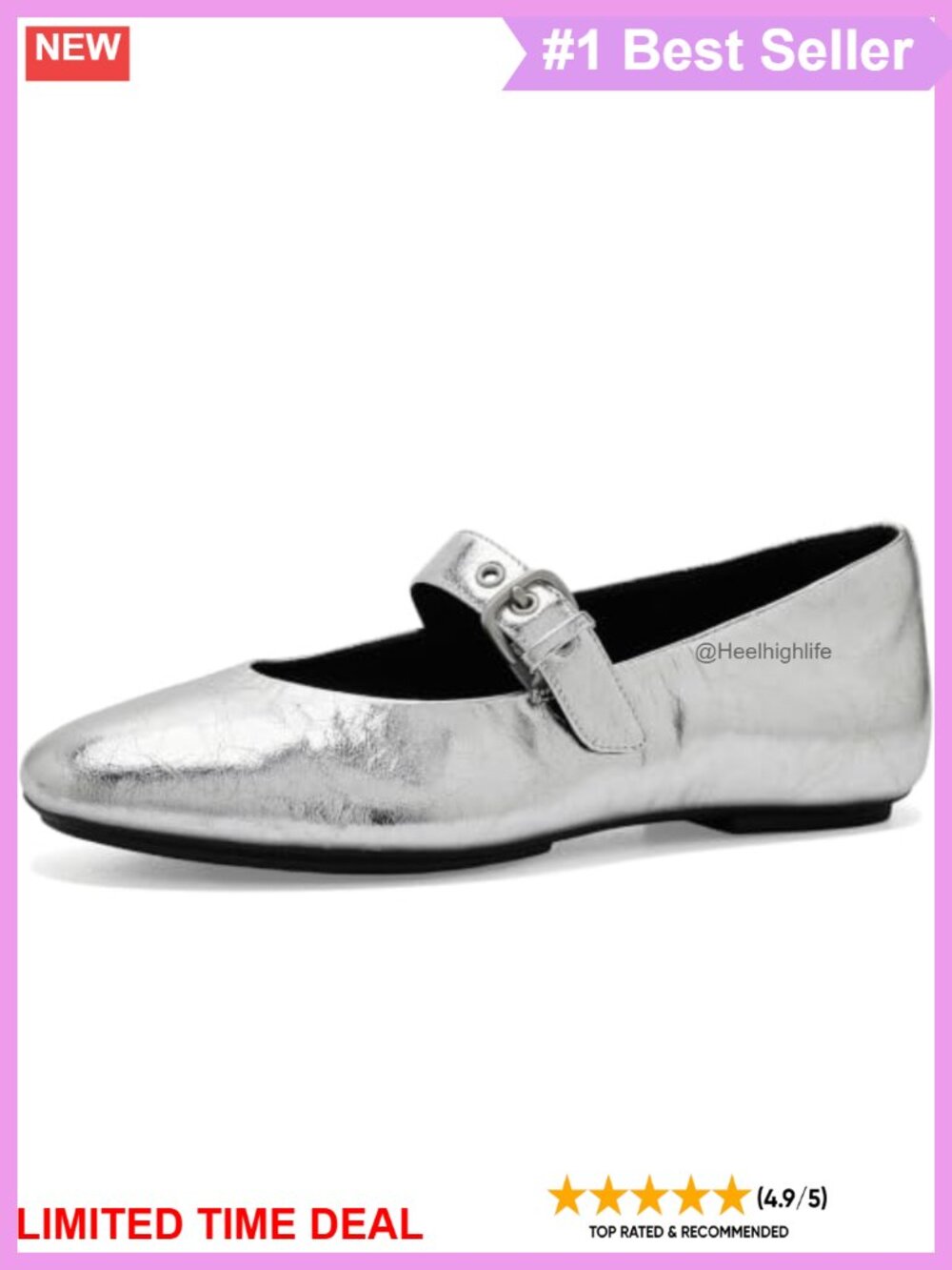 Metallic Nappa Leather Mary Jane Flats Square Toe Comfort Shoes